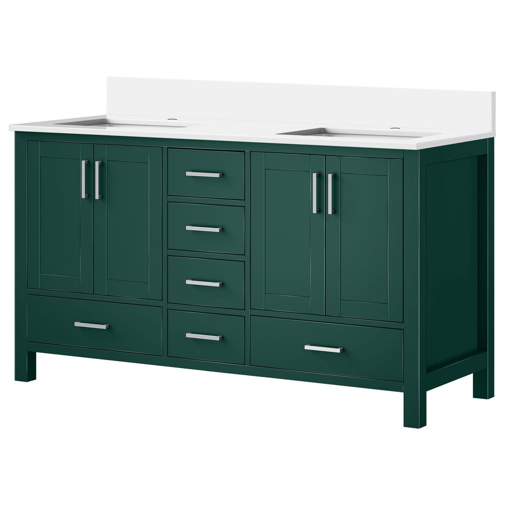 Lexora Home Jacques 60" Double Bathroom Vanity in Green with 2 cm White Cultured Marble Top and Rectangular Sinks, , large