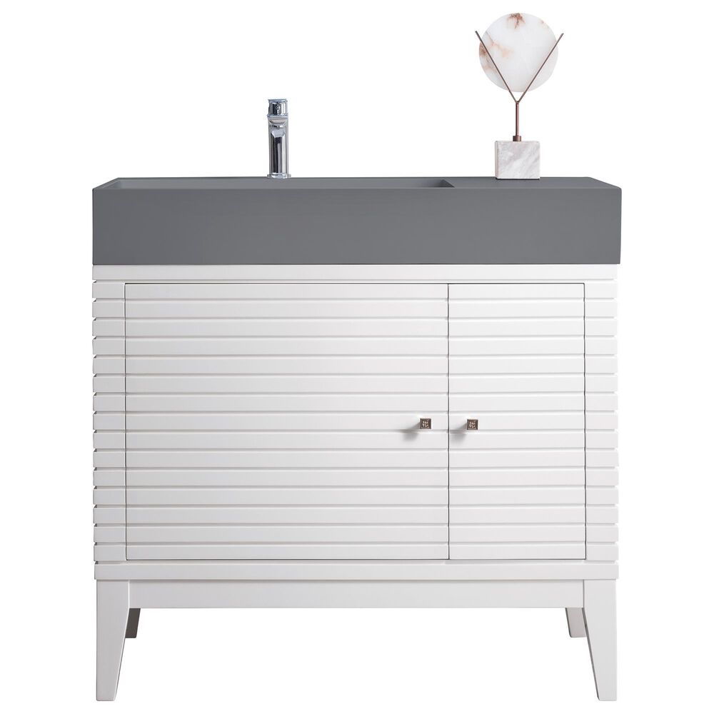 James Martin Linear 36" Single Bathroom Vanity in Glossy White with 13
