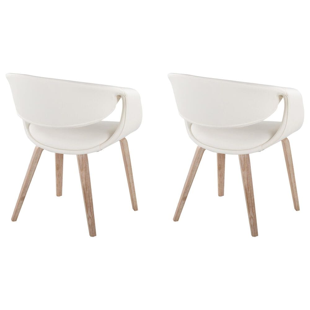 LumiSource Curvo Contemporary Upholstered Chair in Whitewashed Wood and White Faux Leather by LumiSource - Set of 2, , large