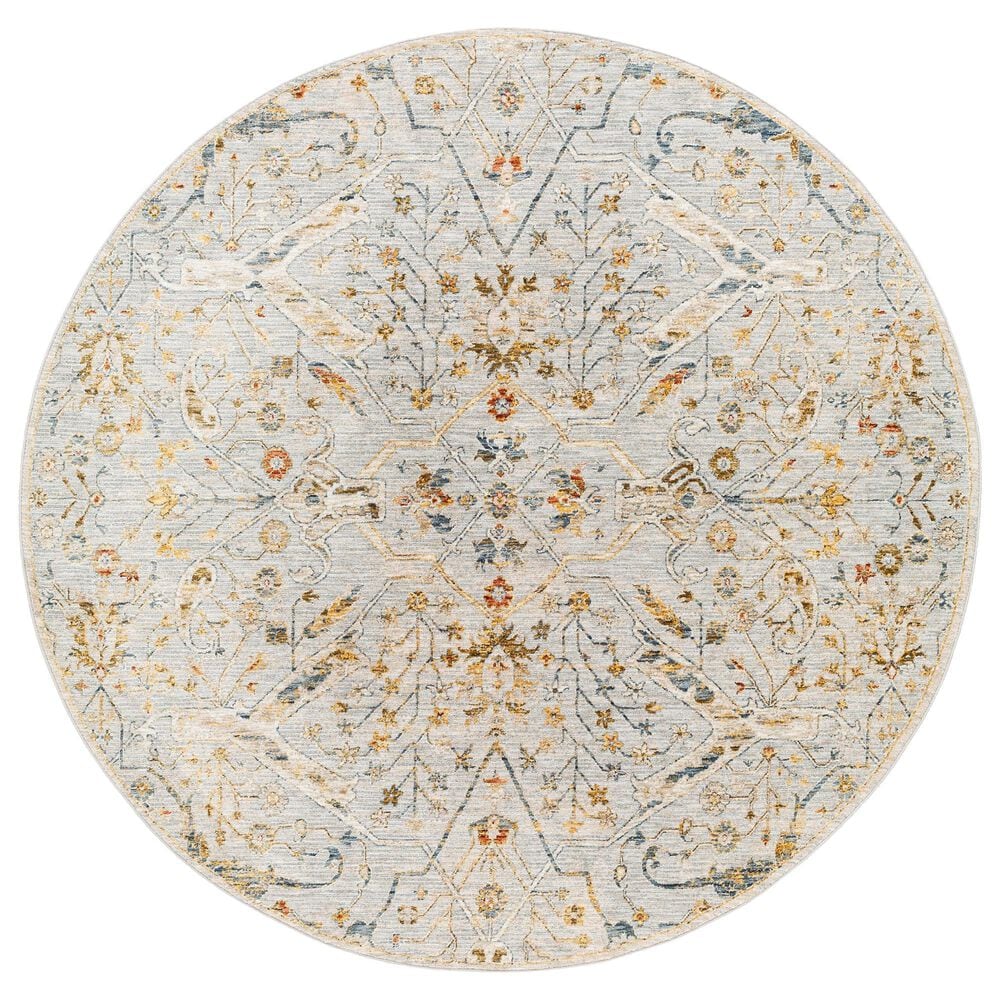 Surya Reina Denim, Light Gray, Cream, Tan, Mustard, Olive and Rust 6"7" Round Area Rug, , large