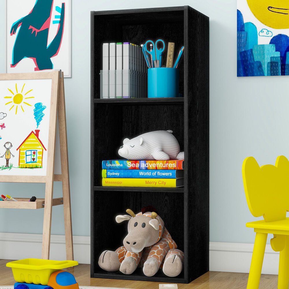 HOMLUX 3-Tier Bookcase with Decorative Open Shelves in Blackwood, , large