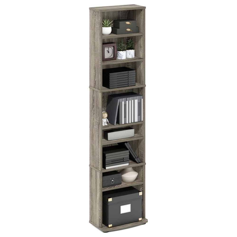 HOMLUX 8-Tier Multimedia Storage Tower with Adjustable Shelves in French Oak Grey, , large