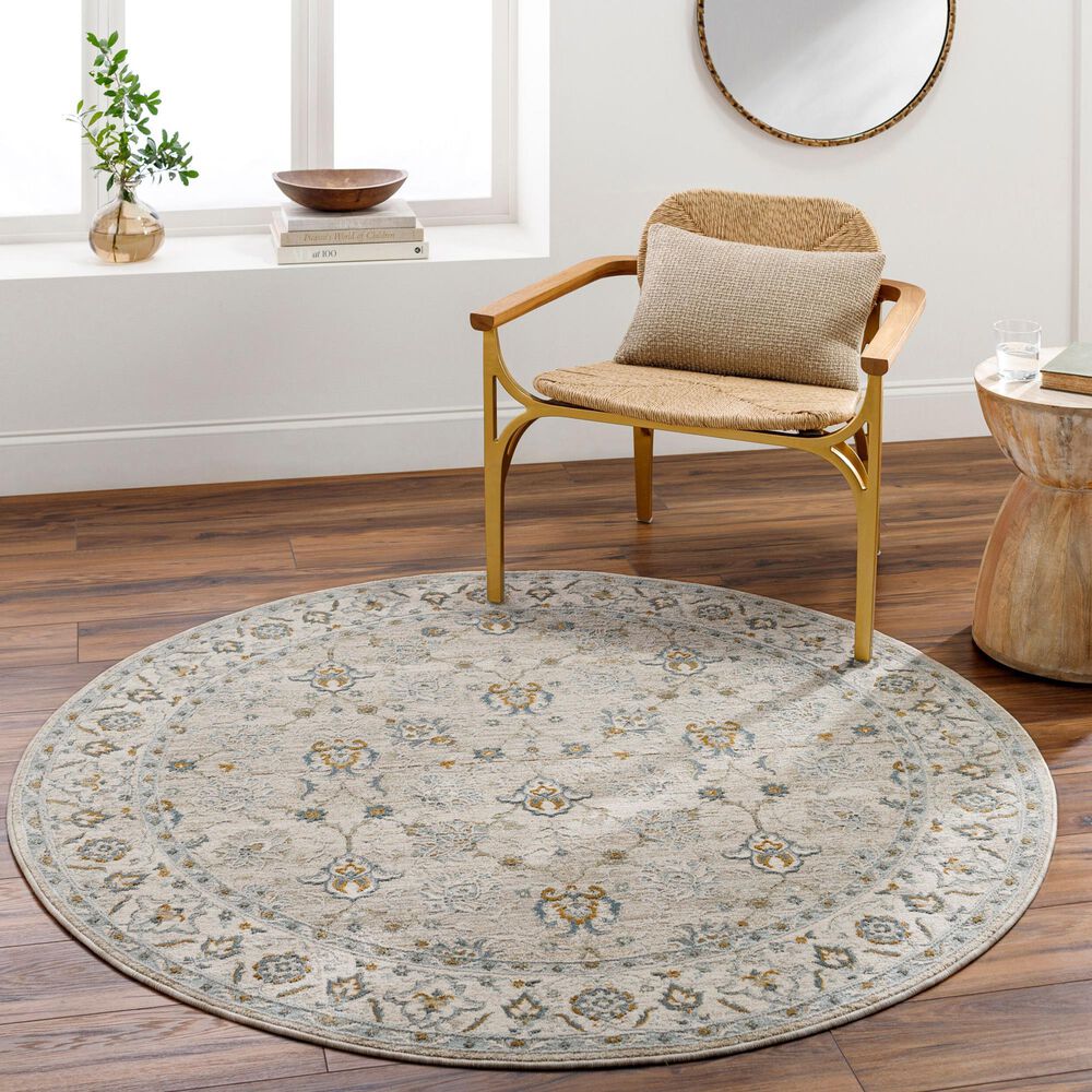 Surya Dresden Taupe, Off-White, Dusty Sage, Light Gray, Deep Teal, Olive and Mustard 7'10" Round Area Rug, , large