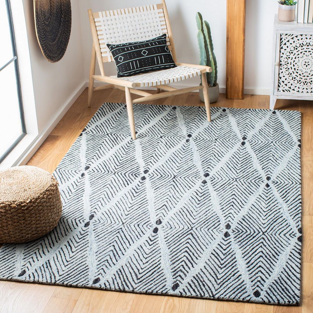 Safavieh Micro-Loop 5&#39; x 8&#39; Light Blue and Charcoal Area Rug, , large