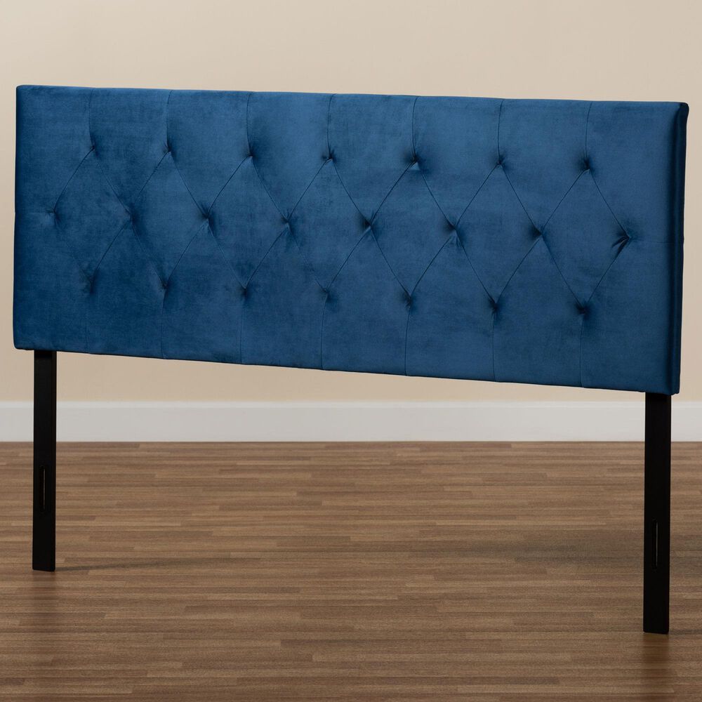 Baxton Studio Felix Full Upholstered Panel Headboard in Navy Blue, , large