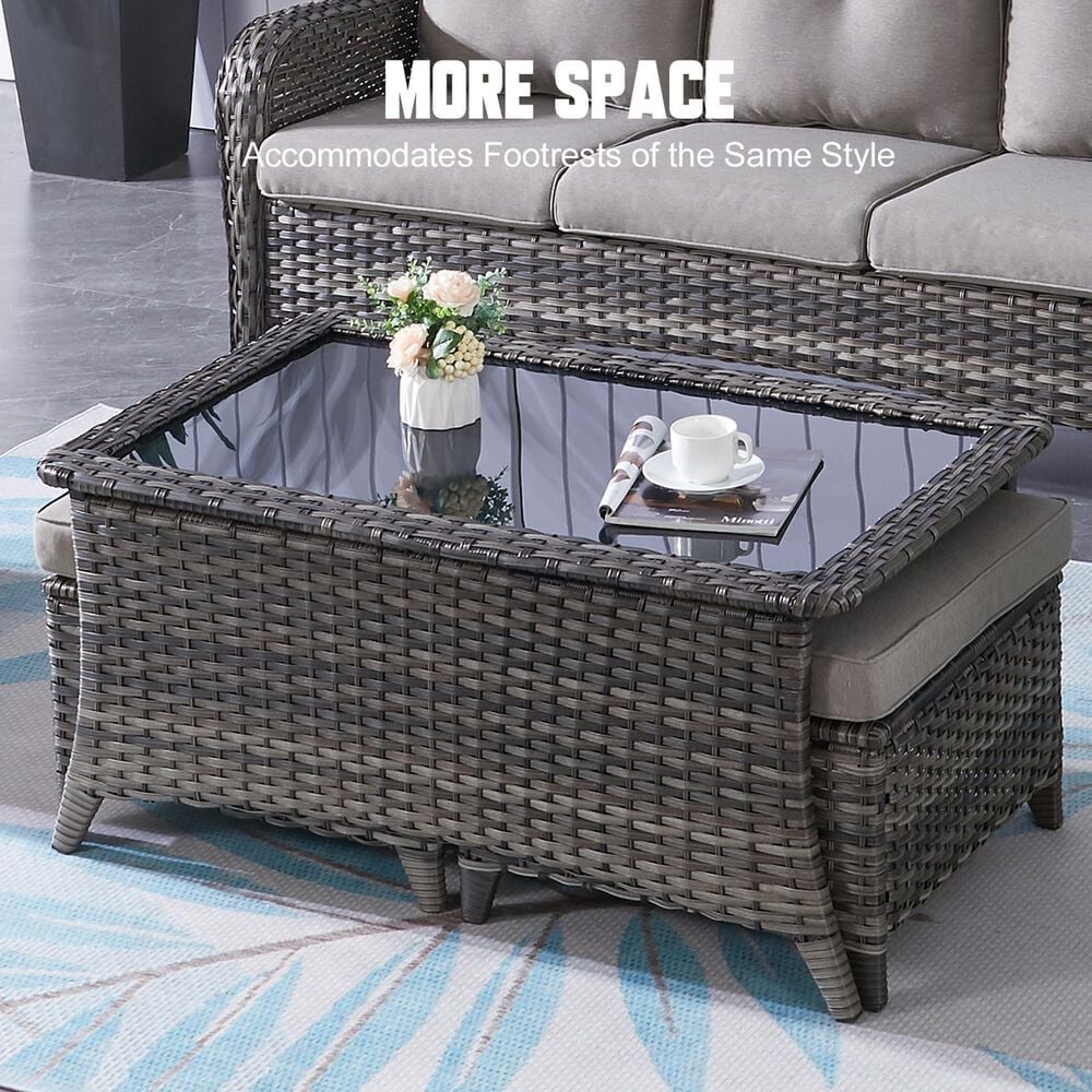 Sunwell Garden 5-Piece Patio Conversation Set with Brown Rattan in Blue, , large