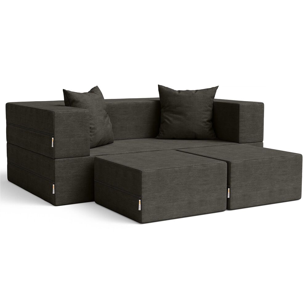 Jaxx Zipline 3-Piece Stationary Convertible Sleeper Loveseat in Charcoal Velvet, , large