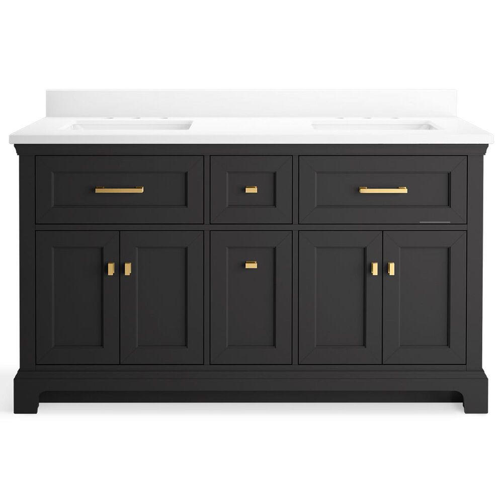Kohler Charlemont 60&quot; Double Bathroom Vanity in Ferrous Grey with 3 cm White Quartz Top and Rectangular Sinks, , large