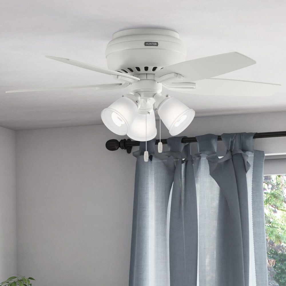 Hunter Newsome Low Profile 42&quot; Ceiling Fan with Clear Frosted Lights in Fresh White, , large