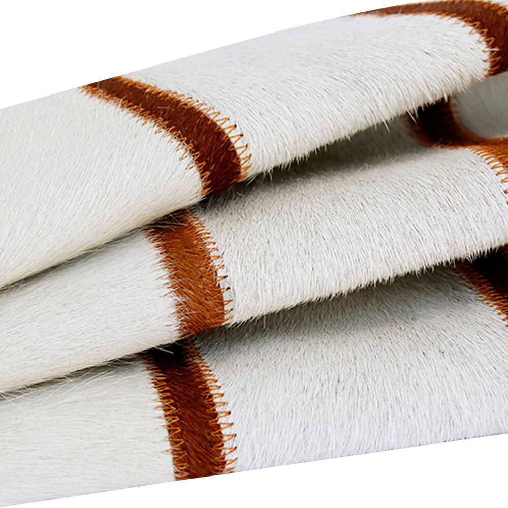 L.R. Home 18&quot; x 18&quot; Stripe Faux Cowhide Throw Pillow in Ivory and Brown, , large