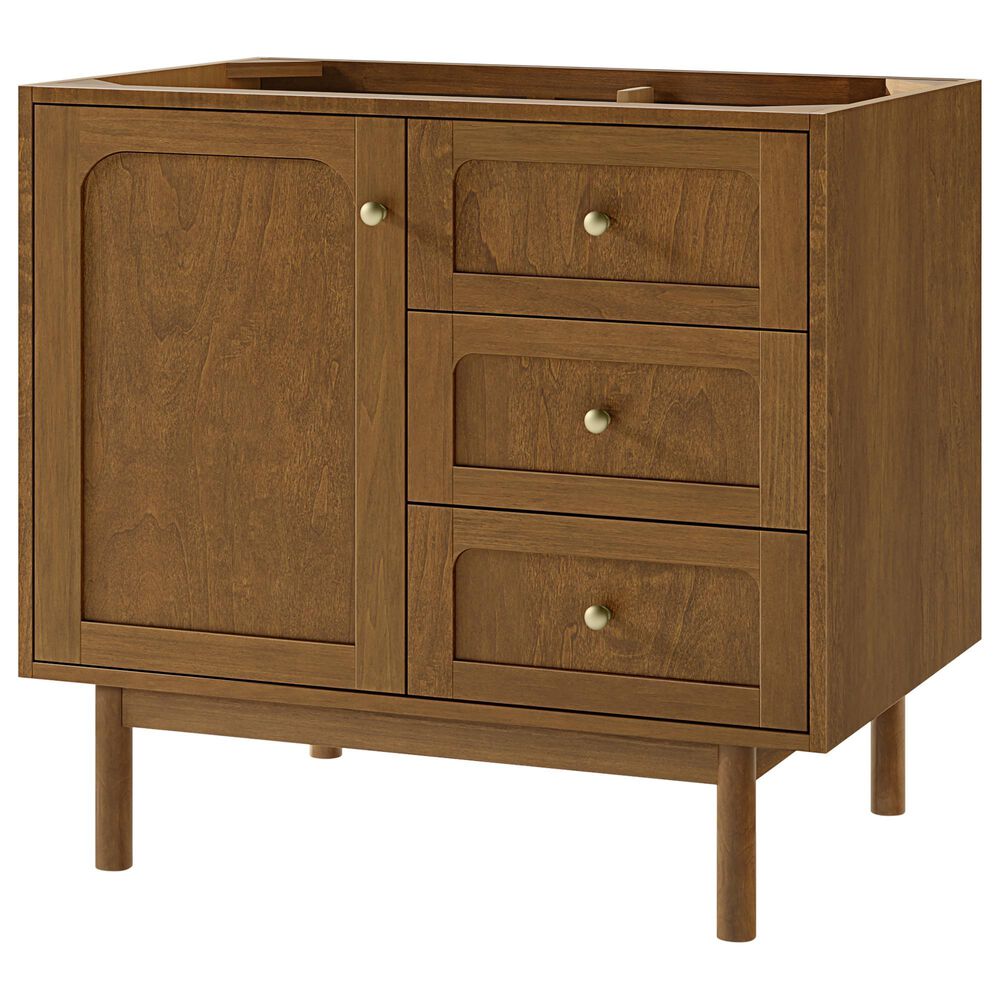 James Martin Laurent 36" Single Bathroom Vanity in Honey Oak with Single Hole 3 cm White Zeus Silestone Top and Rectangular Sink, , large