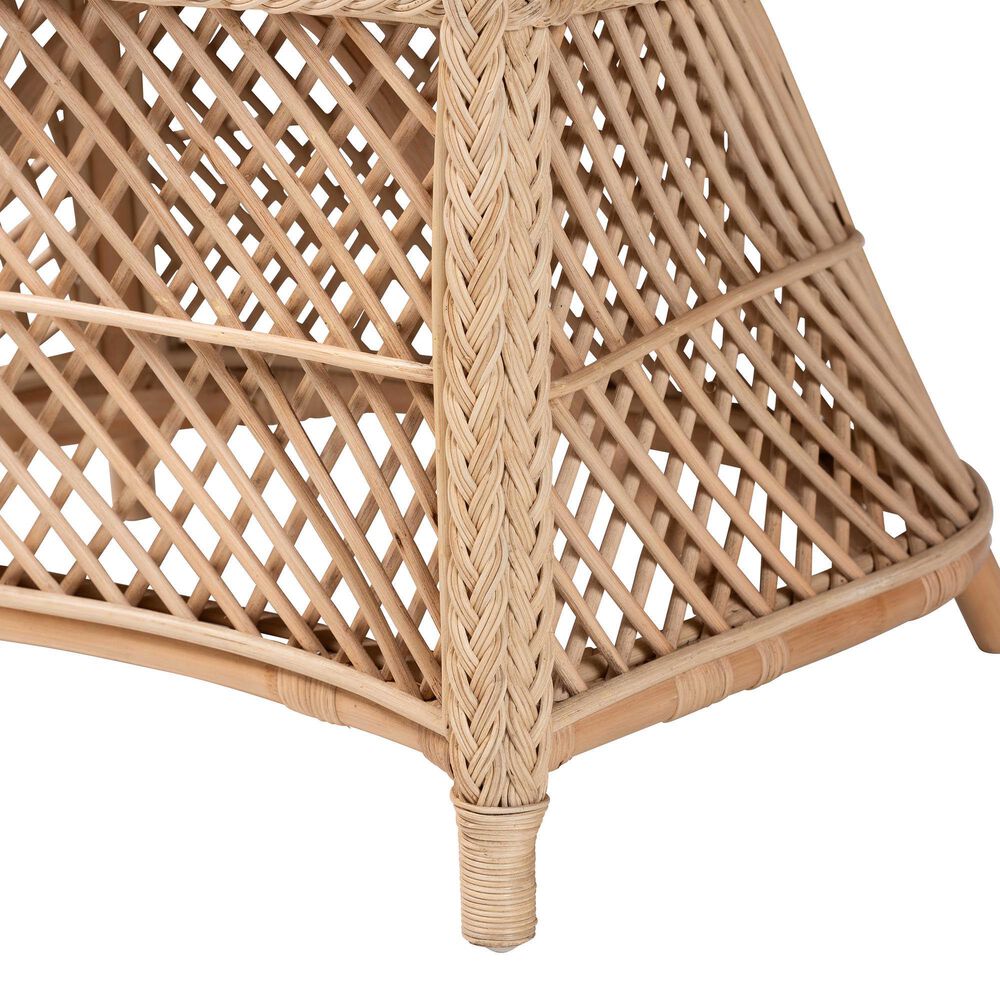 Baxton Studio Casilda Arm Chair with Natural Rattan in White, , large