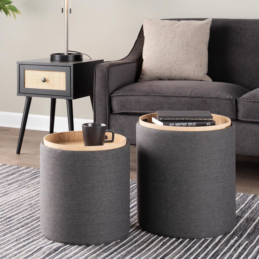 Lumisource Tray 2-Piece Nesting Ottoman Set in Charcoal, , large