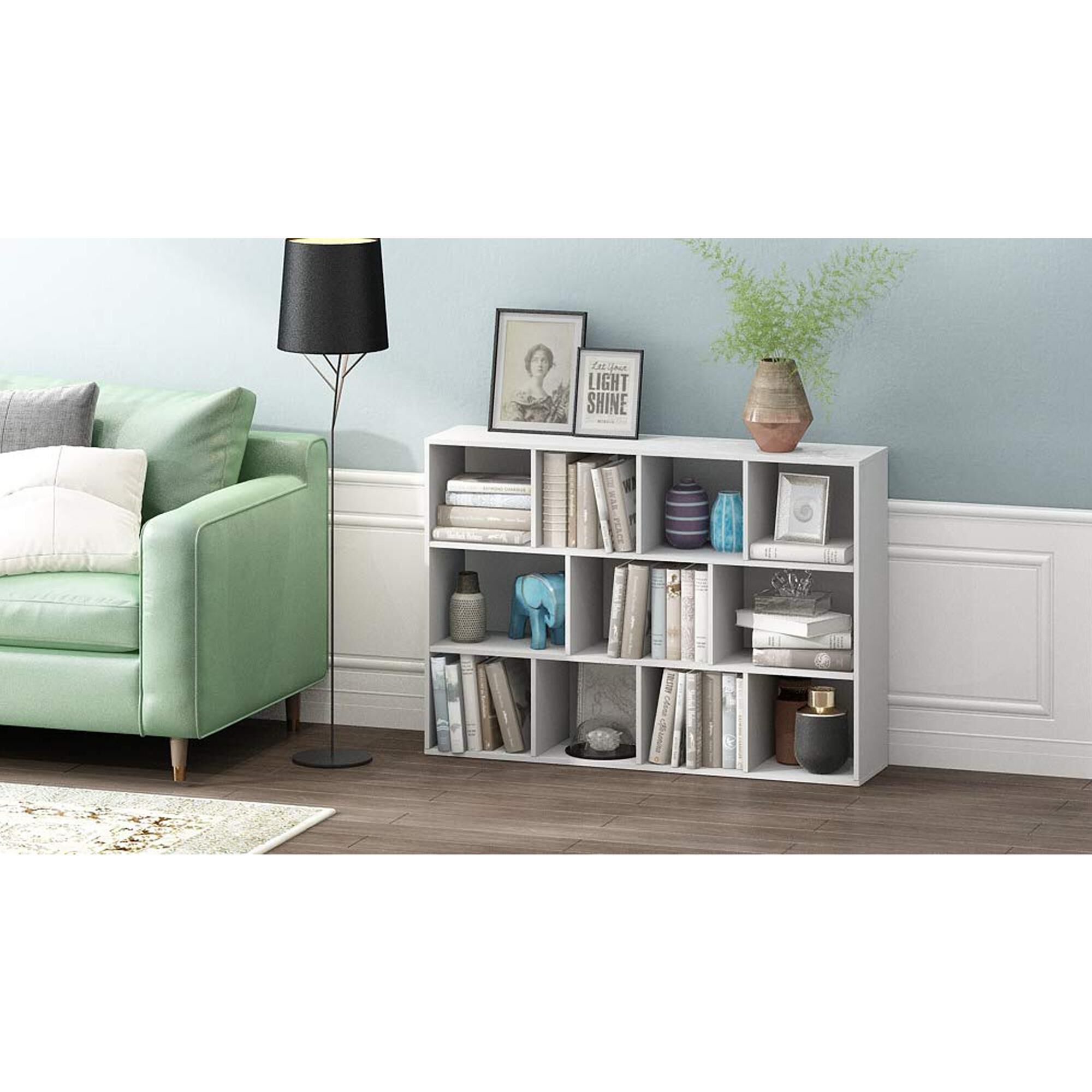 HOMLUX 11-Cube Reversible Open Shelf Bookshelf in White