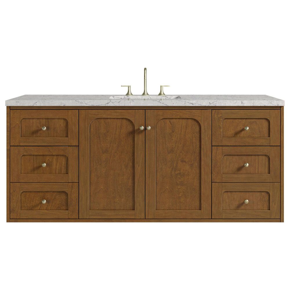 James Martin Laurent 60" Single Bathroom Vanity in Honey Oak with 3 cm Eternal Jasmine Pearl Silestone Top and Rectangular Sink, , large