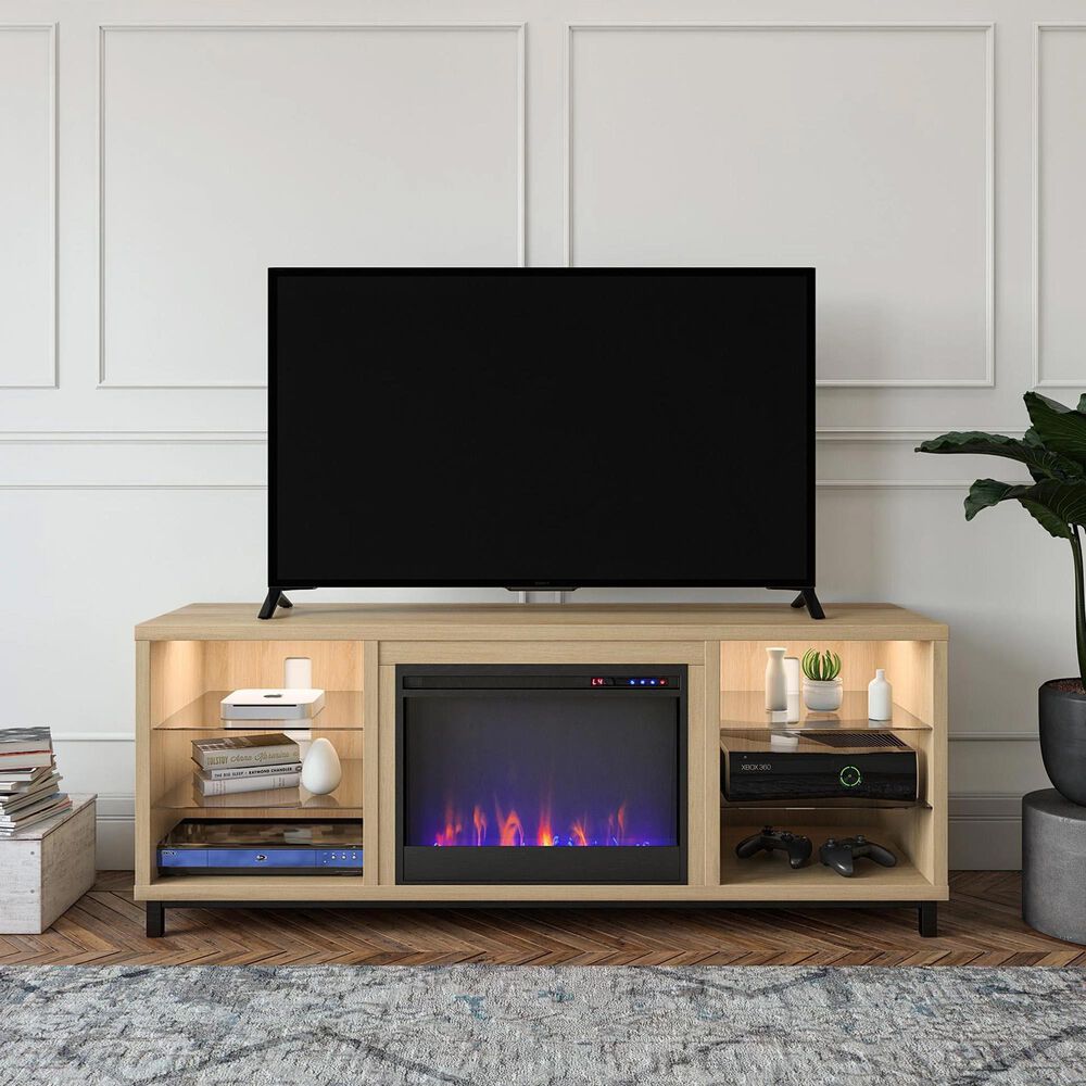 Ameriwood Home Lumina Deluxe Fireplace TV Stand in Blonde Oak, , large