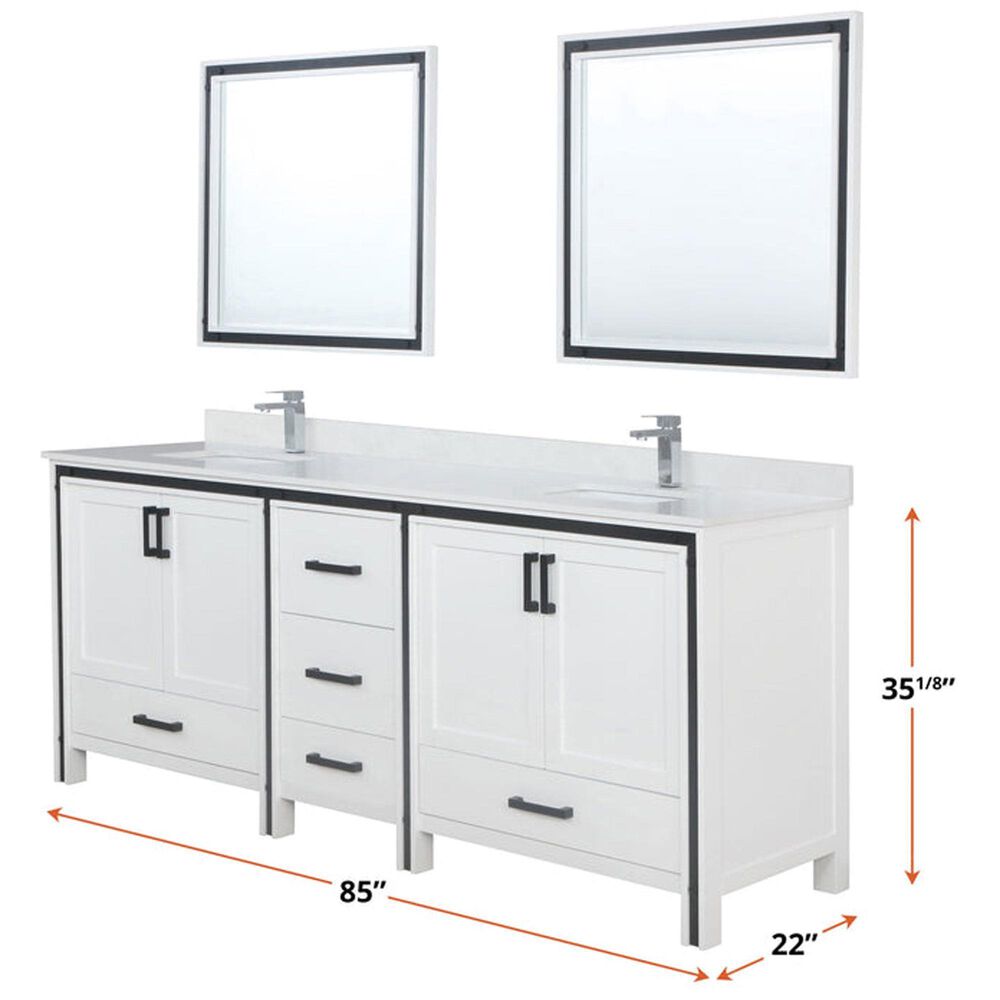 Lexora Home Ziva 84&quot; Double Bathroom Vanity in White with 2 cm White Quartz Top and Rectangular Sinks, , large