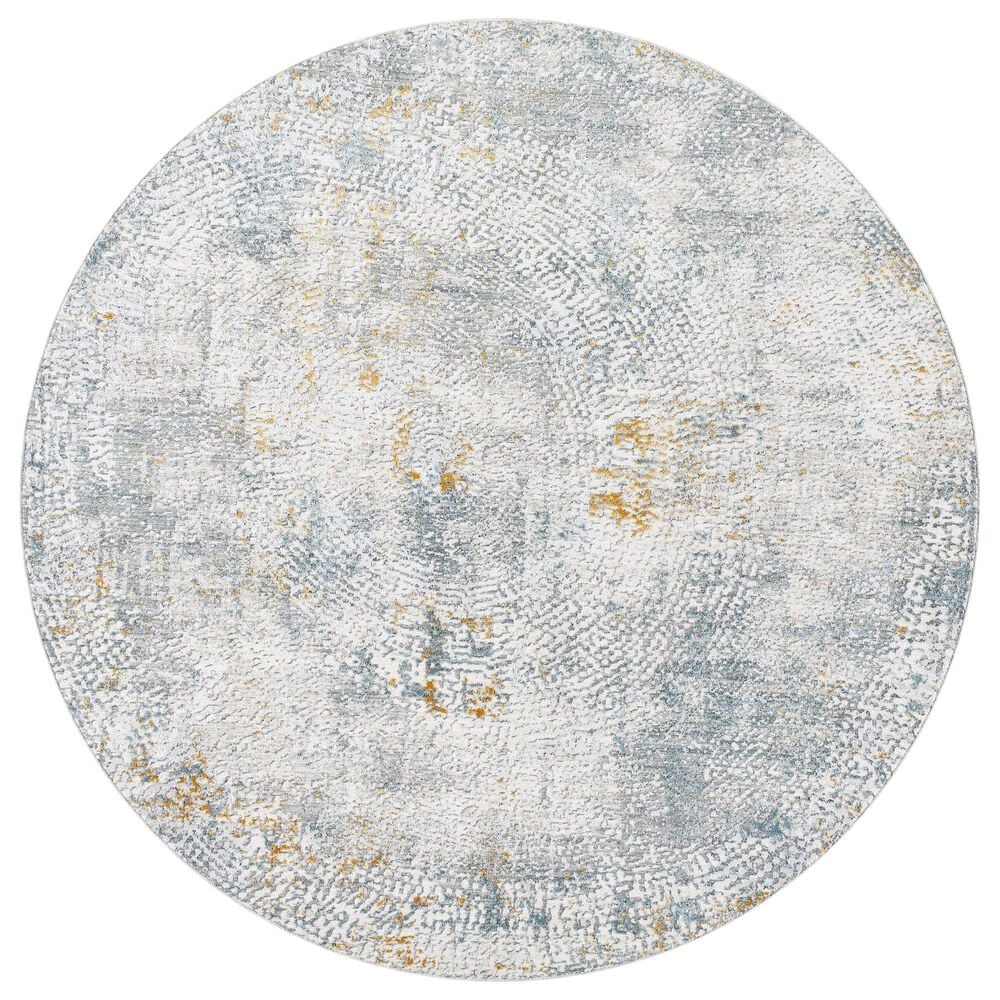 Surya Dresden DRE-2320 White, Medium Gray, Light Slate, Gray, Denim and Mustard 6&#39;7&quot; Round Area Rug, , large
