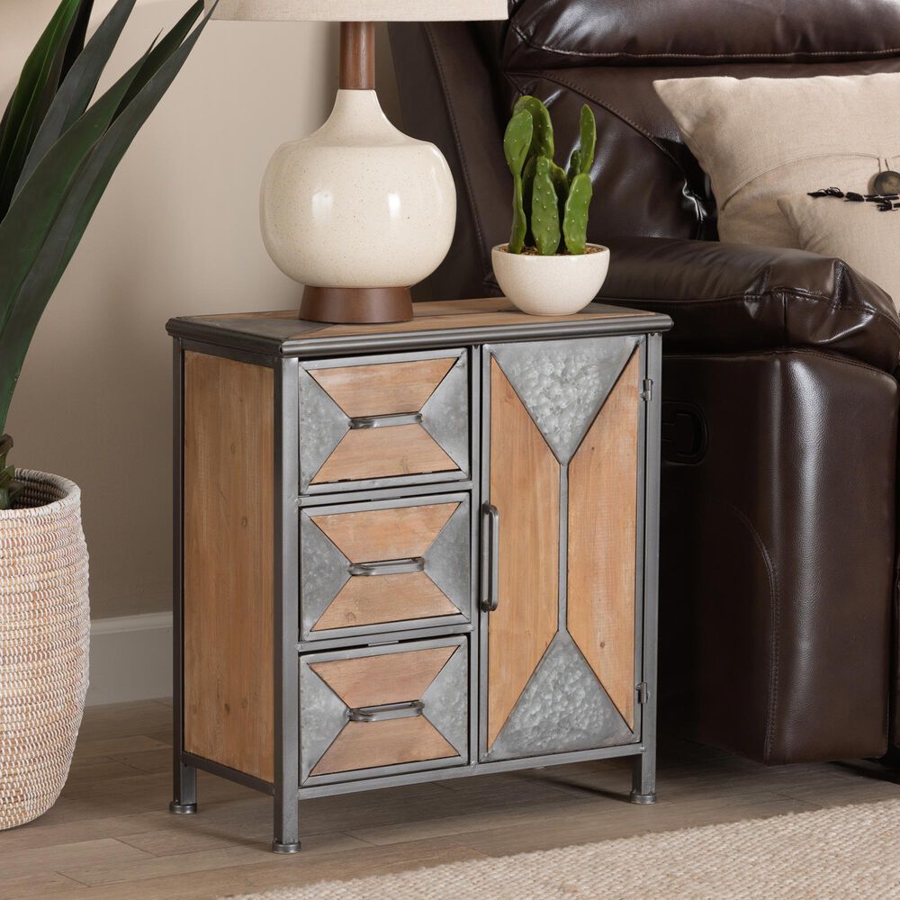 Baxton Studio Laurel 3-Drawer Accent Storage Cabinet in Whitewashed Oak Brown and Antique Grey, , large