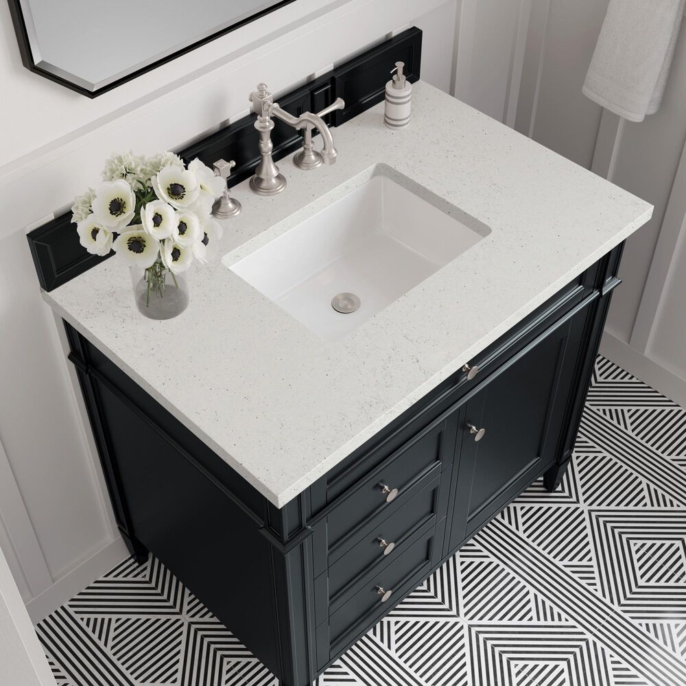 James Martin Vanities Brittany 36" Single Bathroom Vanity in Black Onyx with 3 cm Lime Delight Quartz Top and Rectangular Sink, , large
