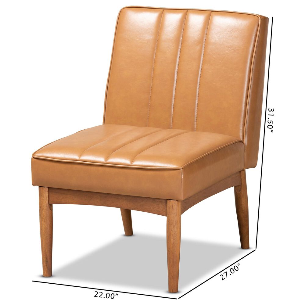 Baxton Studio Daymond Side Chair with Tan Faux Leather in Walnut Brown, , large