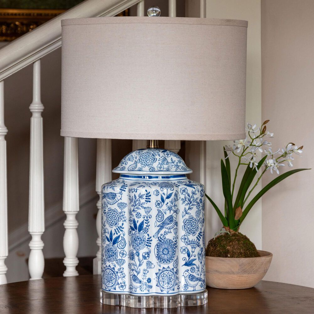 Porch View Petal and Plume Porcelain Table Lamp in Blue and White, , large