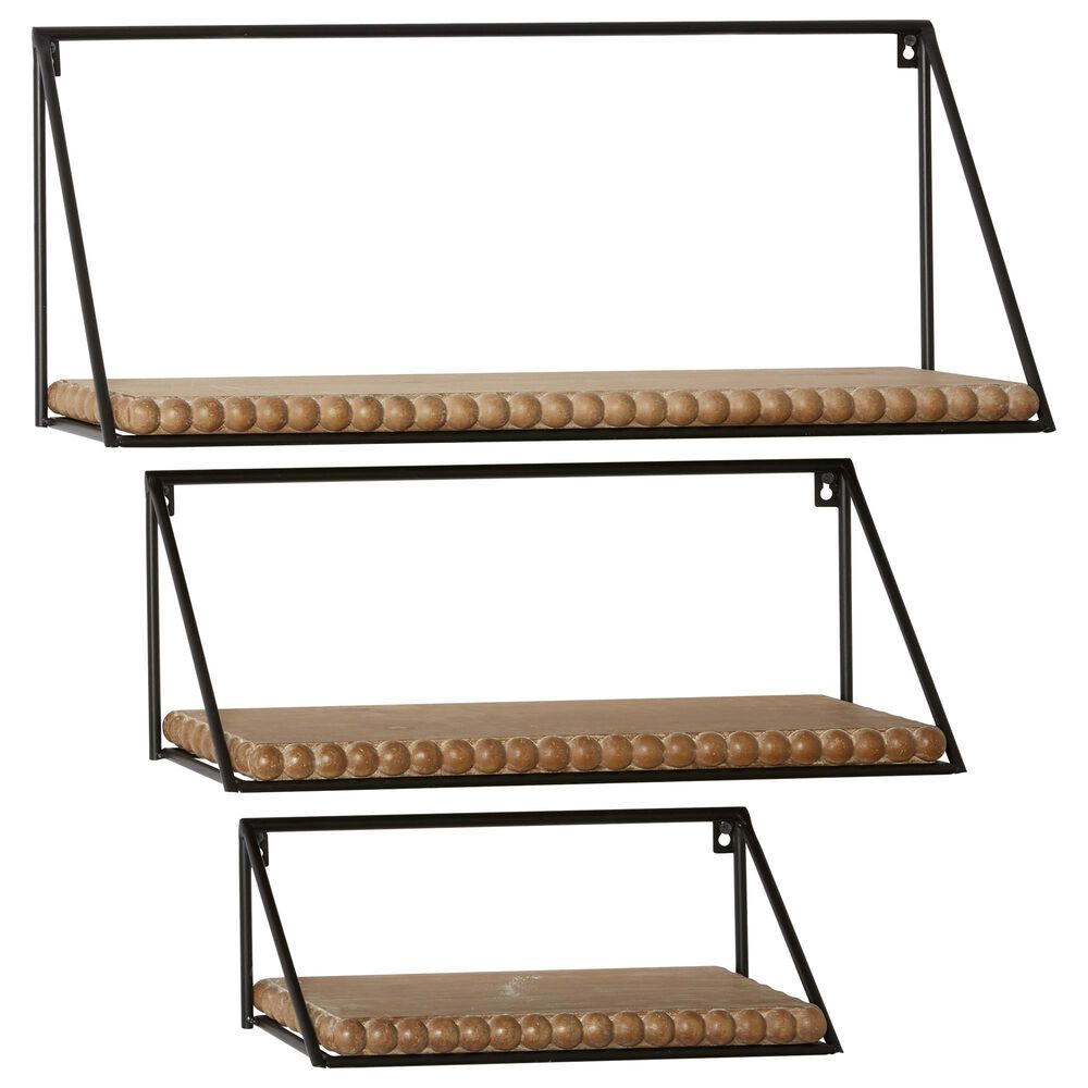 Maple and Jade Industrial Wall Shelf in Black and Natural Brown (Set of 3), , large