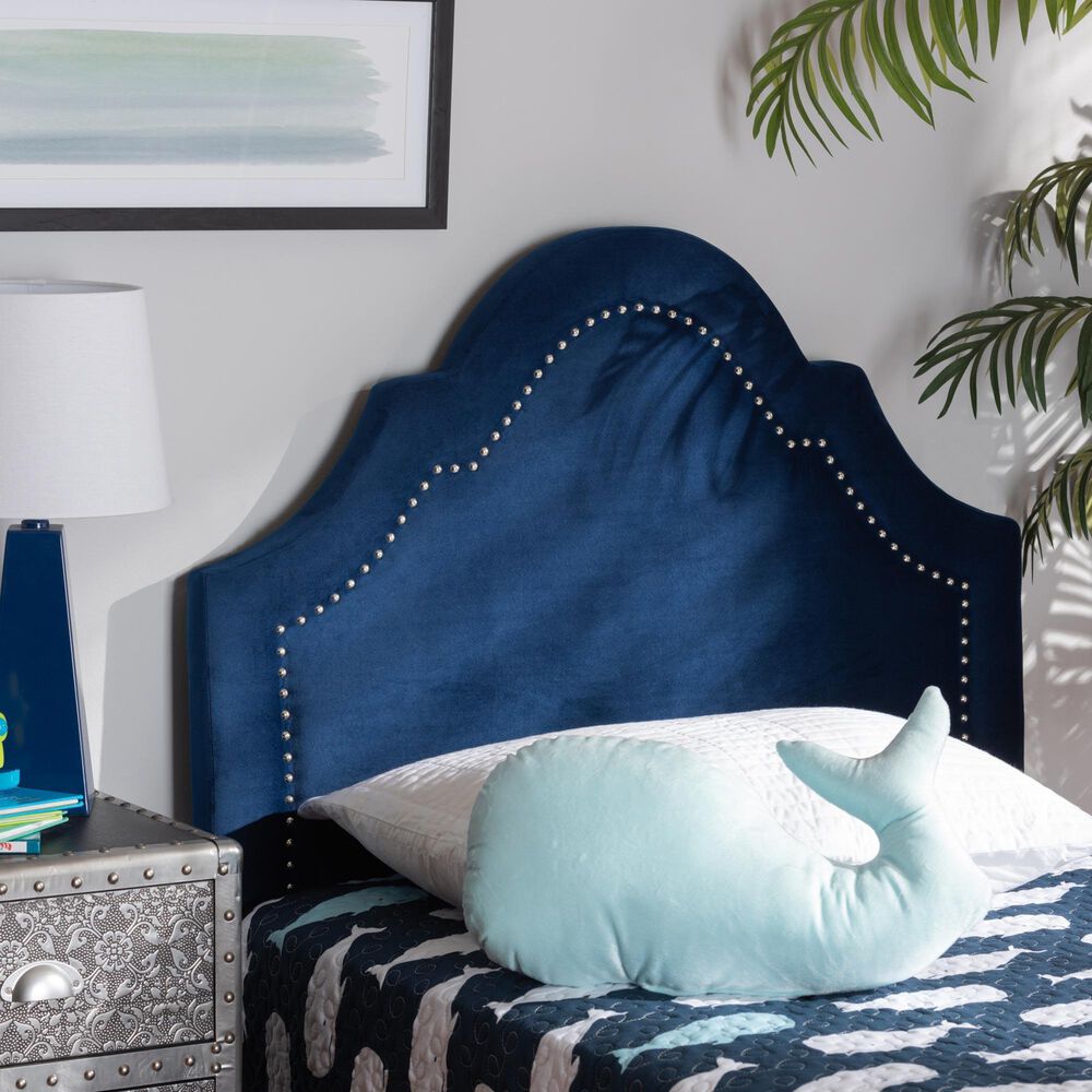 Baxton Studio Rita Twin Panel Headboard in Blue Velvet, , large