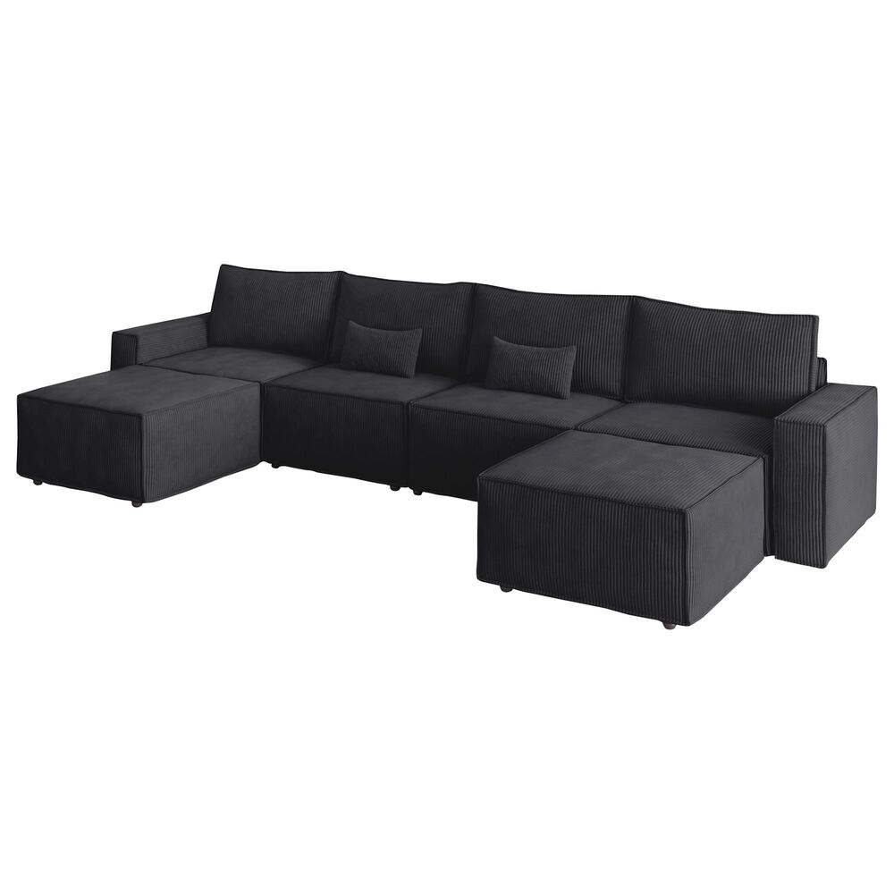 HOMLUX 127.4" Sectional Sofa in Black, , large