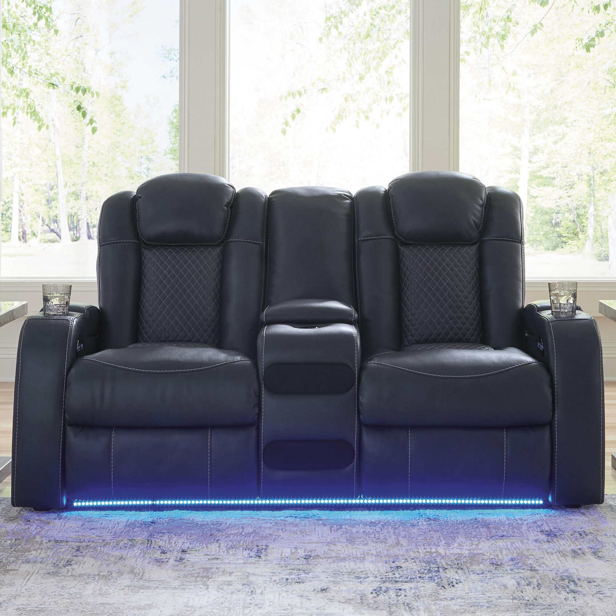 Ashley Fyne-Dyme Power Reclining Loveseat with Console and Power