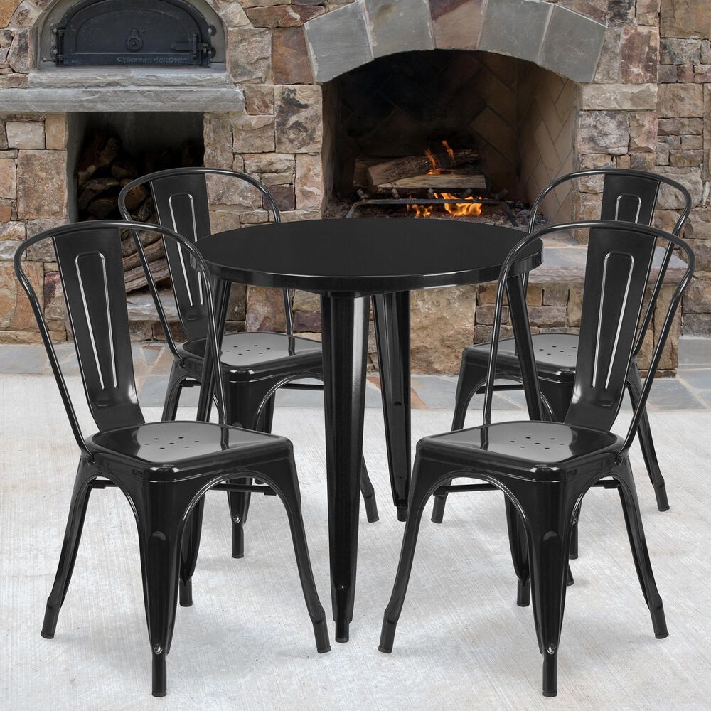 Flash Furniture 5-Piece Metal Bistro Table Set in Black, , large