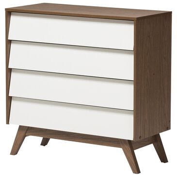 Baxton Studio Hildon 4 Drawer Storage Chest in White/"Walnut" Brown, , large