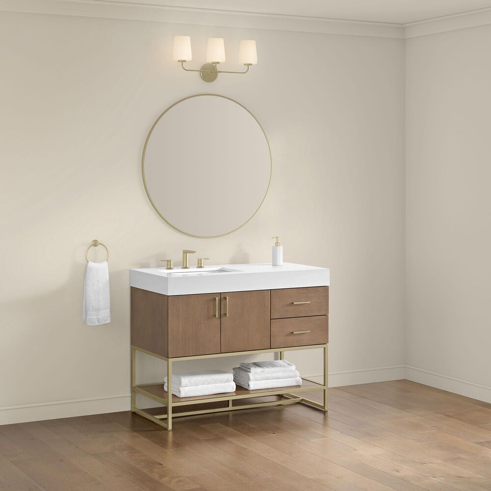 37B Mauri 42" Single Bathroom Vanity with Metal Base in Walnut Drift with High-Profile 4" White Composite Stone Top, , large
