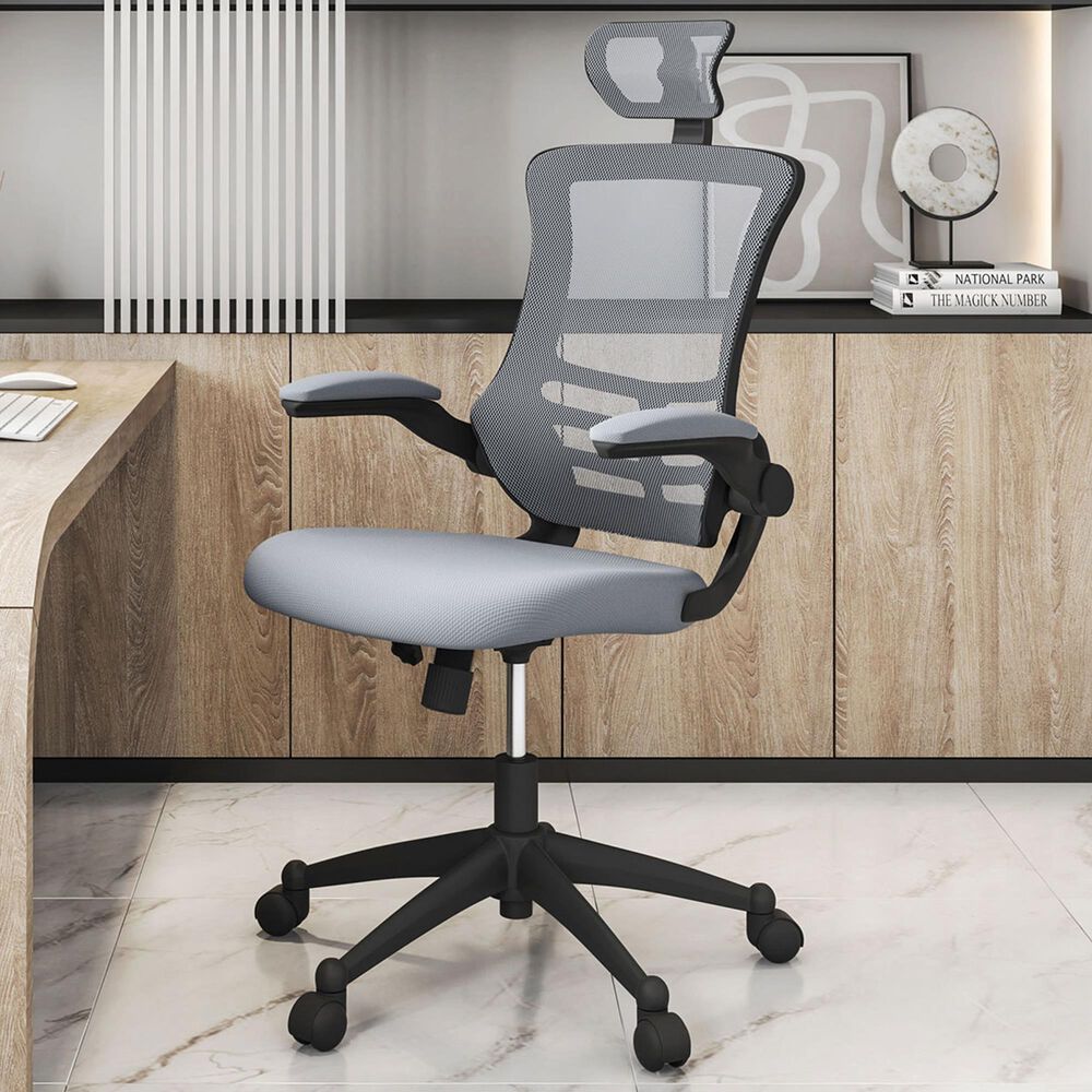 Rta Products Llc Modern High-Back Mesh Executive Office Chair with Headrest and Flip-Up Arms in Silver Grey, , large