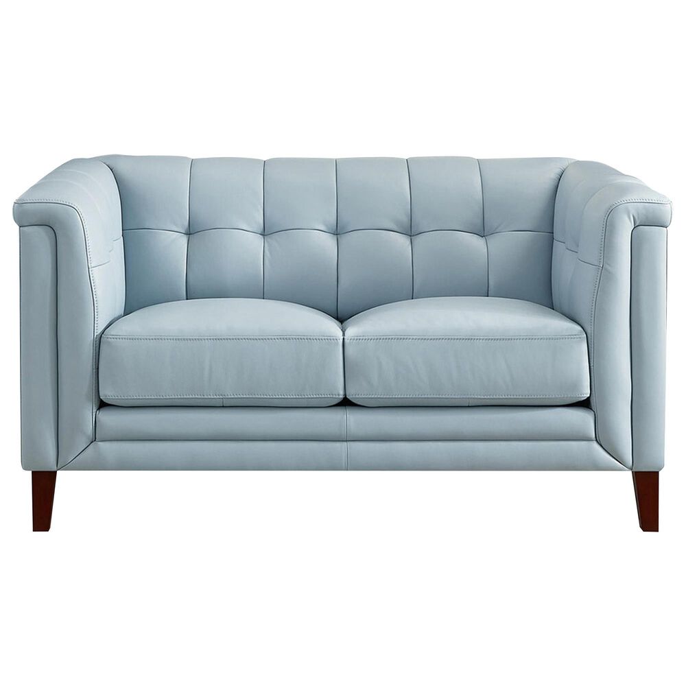 Hydeline Arvo Stationary Leather Loveseat in Spa Blue, , large