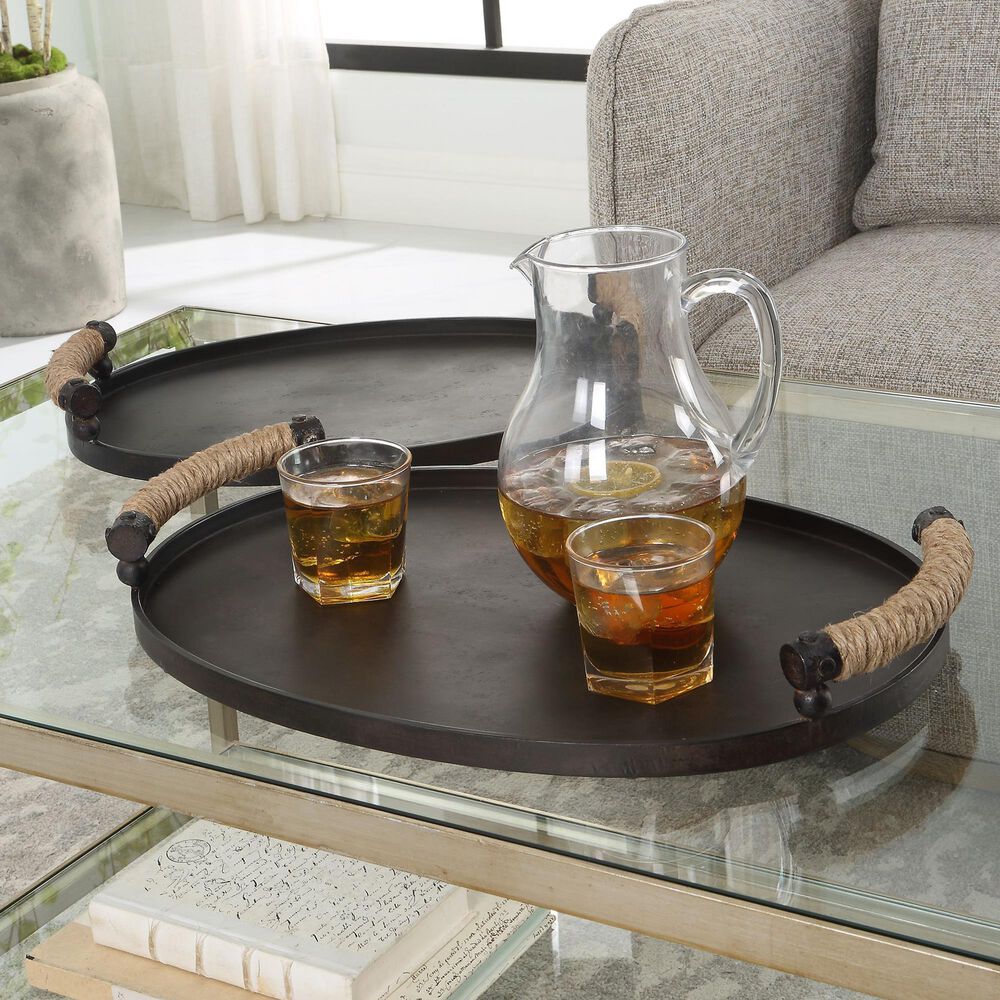 Uttermost Viggo Tray in Bronze and Natural &#40;Set of 2&#41;, , large
