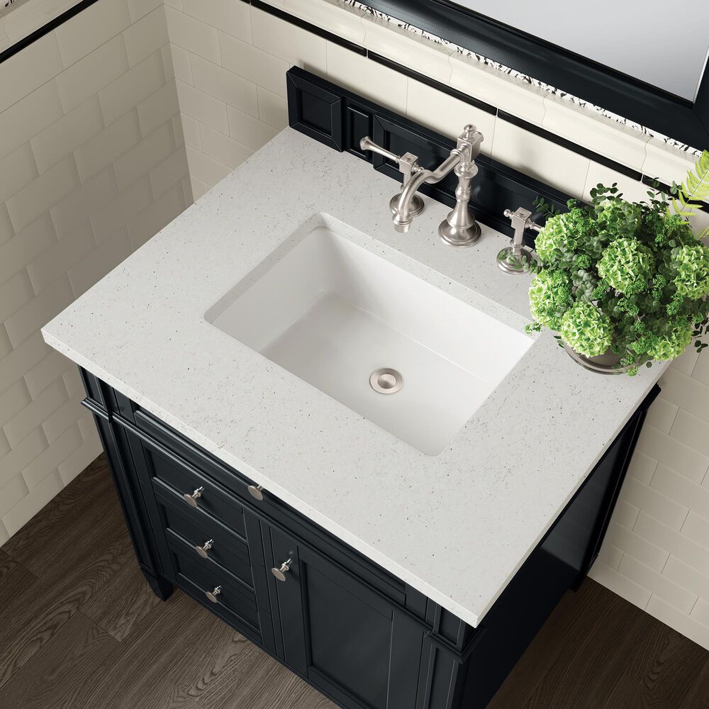 James Martin Vanities Brittany 30&quot; Single Bathroom Vanity in Black Onyx with 3 cm Lime Delight Quartz Top and Rectangular Sink, , large