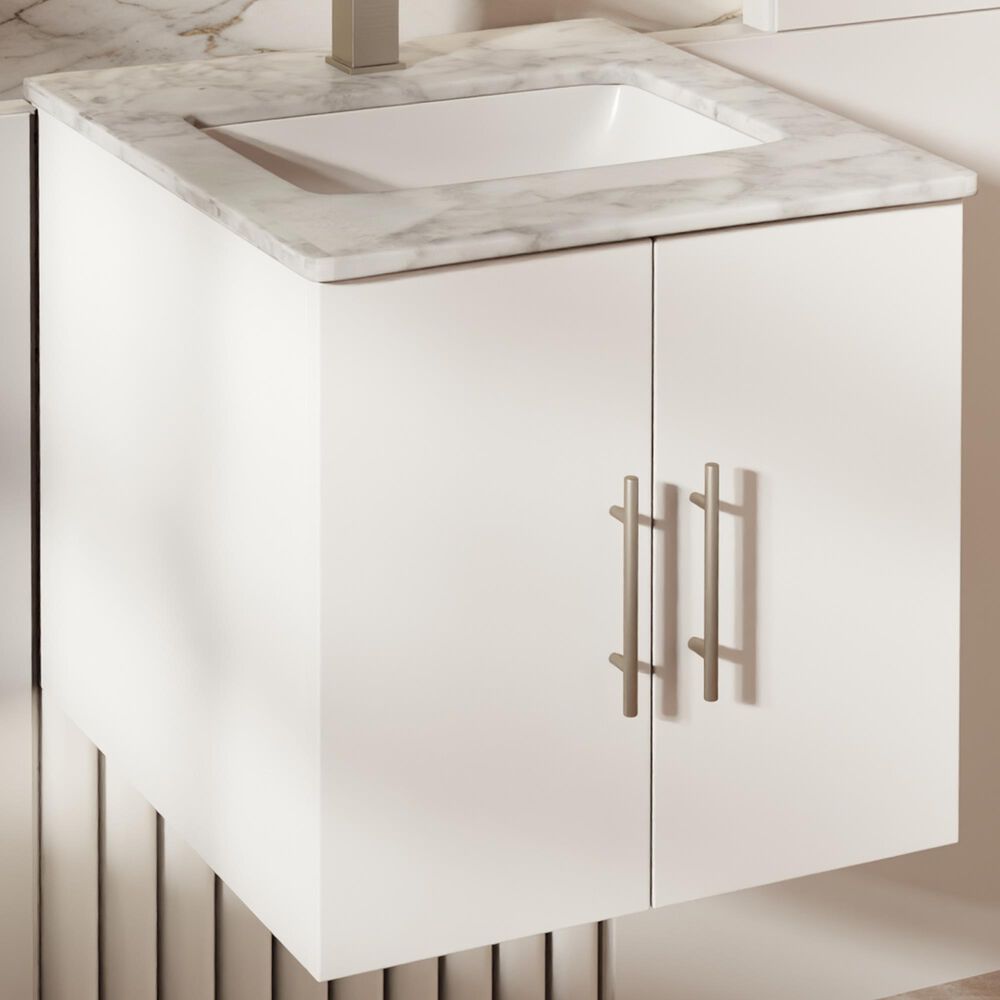 Lexora Home Geneva 24" Single Bathroom Vanity in Glossy White with 2 cm White Carrara Marble Top and Rectangular Sink, , large