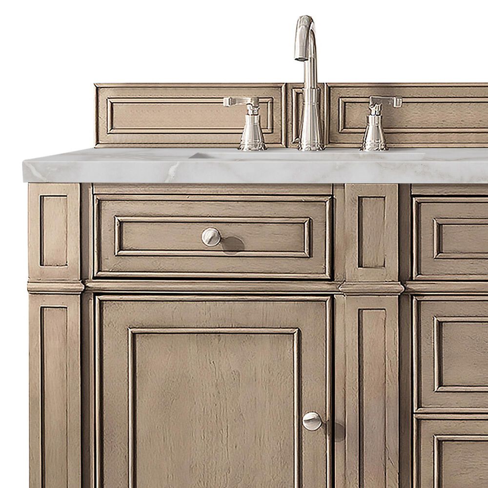 James Martin Vanities Bristol 60" Double Bathroom Vanity in Whitewashed Walnut with 3 cm Victorian Silver Quartz Top and Rectangular Sinks, , large