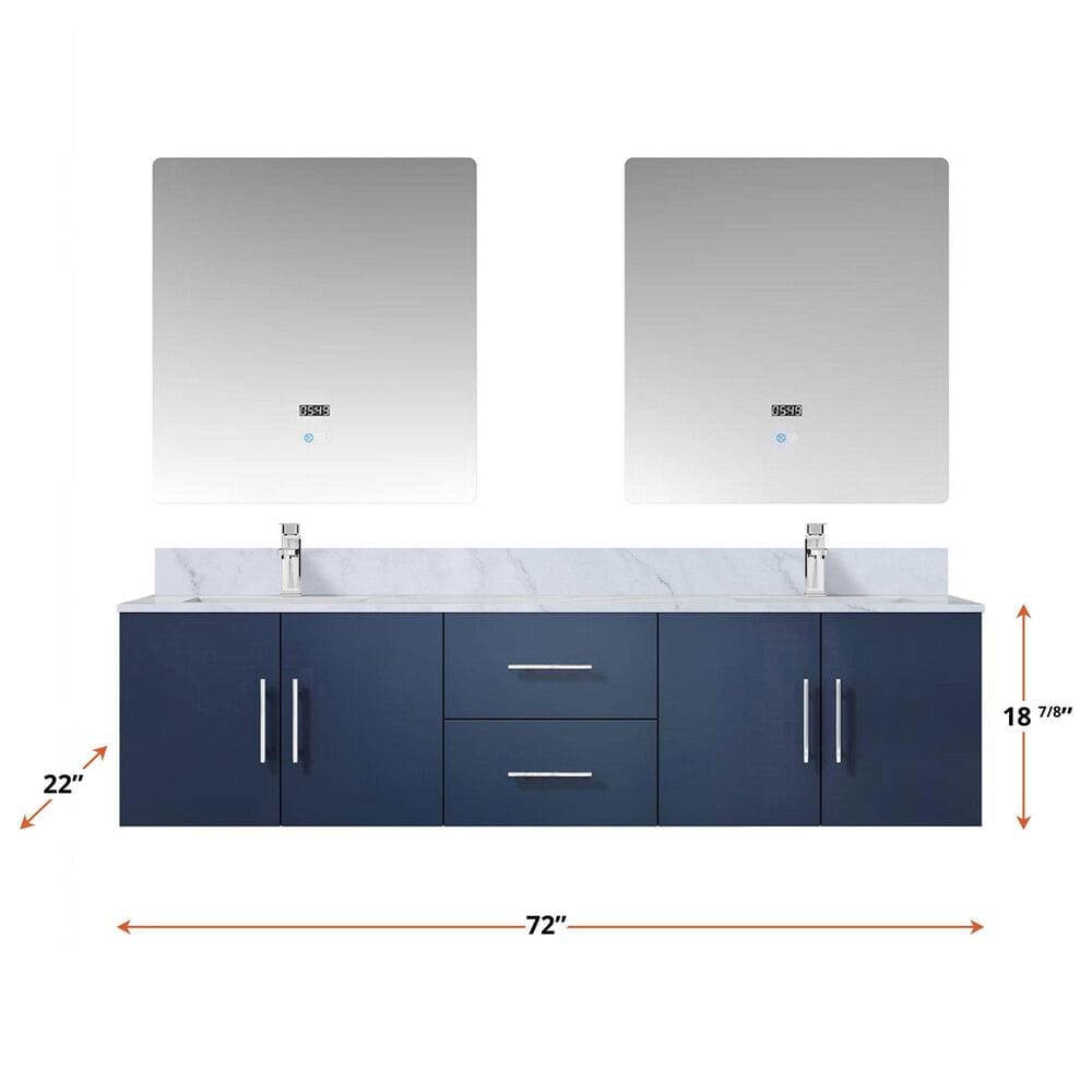 Lexora Home Geneva 72&quot; Double Bathroom Vanity in Navy Blue with 2 cm White Carrara Marble Top and Rectangular Sinks, , large