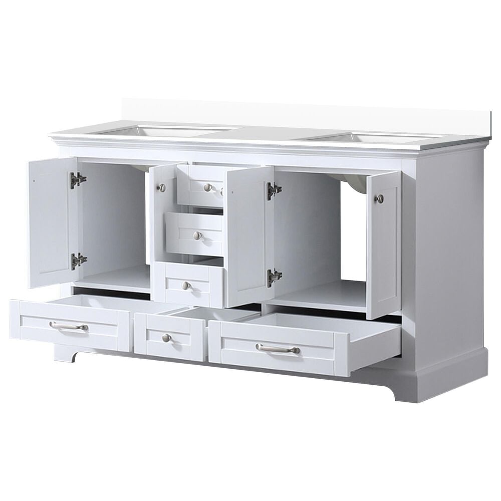 Lexora Home Dukes 60&quot; Double Bathroom Vanity in White with 2 cm White Cultured Marble Top and Rectangular Sinks, , large