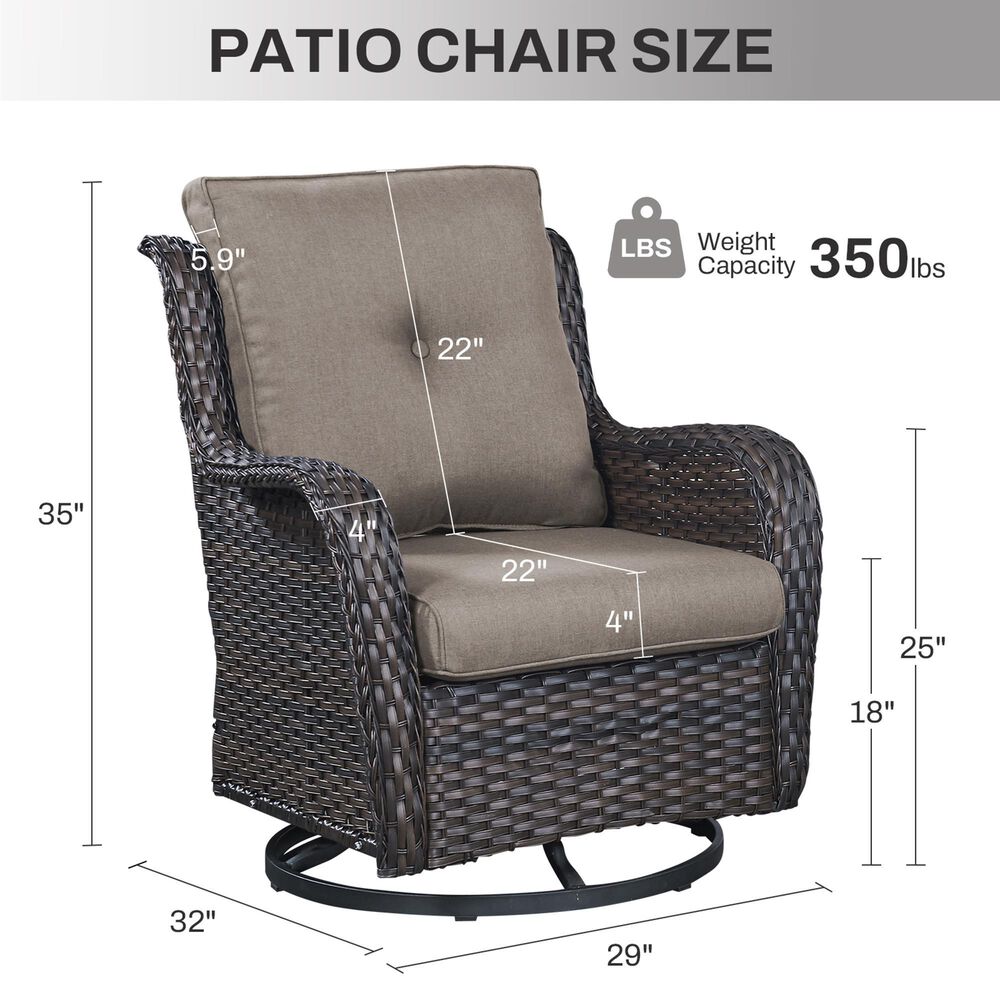 Sunwell Garden Patio Swivel Rocker Chair with Brown Rattan in Gray (Set of 2), , large