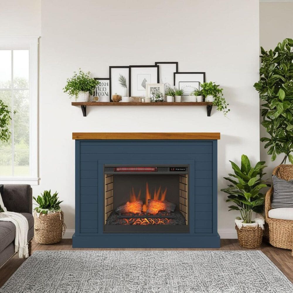 Legends Home Washington Fireplace Mantel with Fireplace Insert in Blue Denim and Whiskey, , large