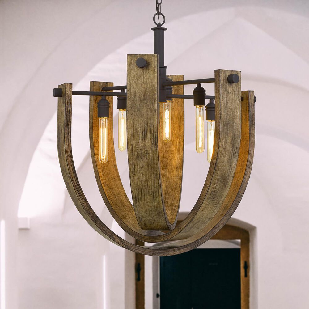 Cal Lighting Padova Chandelier in Light Oak and Iron, , large
