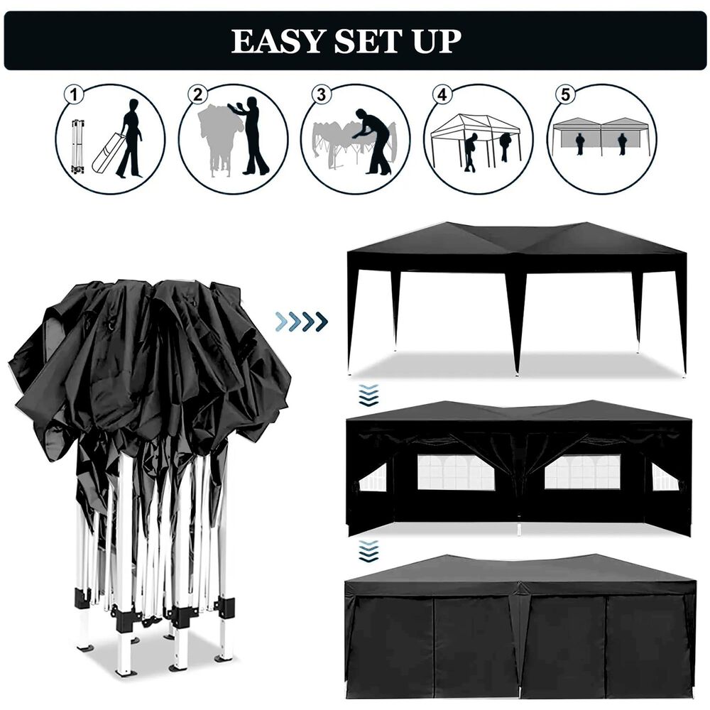 HOMLUX 10' x 20' Outdoor Pop Up Canopy Gazebo for Party in Black, , large