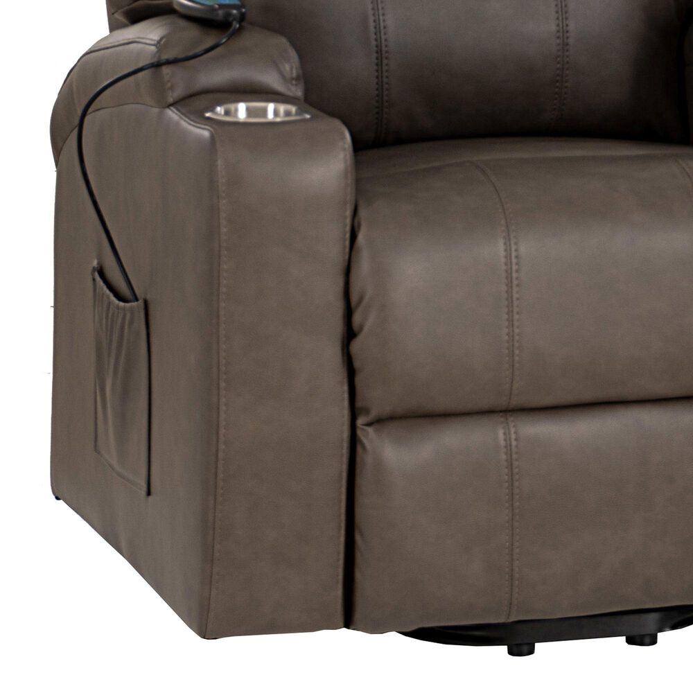 Linon Home Decor Peoria Power Lift Recliner in Mushroom, , large