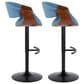 LumiSource Curvo Swivel Adjustable Barstool with Blue Upholstery in Black and Walnut (Set of 2), , large