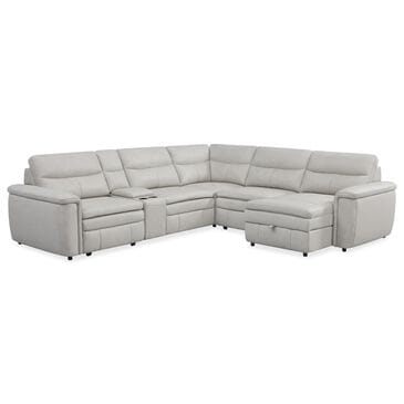 Oxford Furniture 6-Piece Leather Power Reclining Sectional with Power Headrests in Ajax Stone, , large