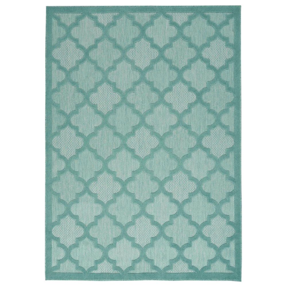 Nourison Easy Care 8" x 10" Aqua and Teal Indoor/Outdoor Area Rug, , large