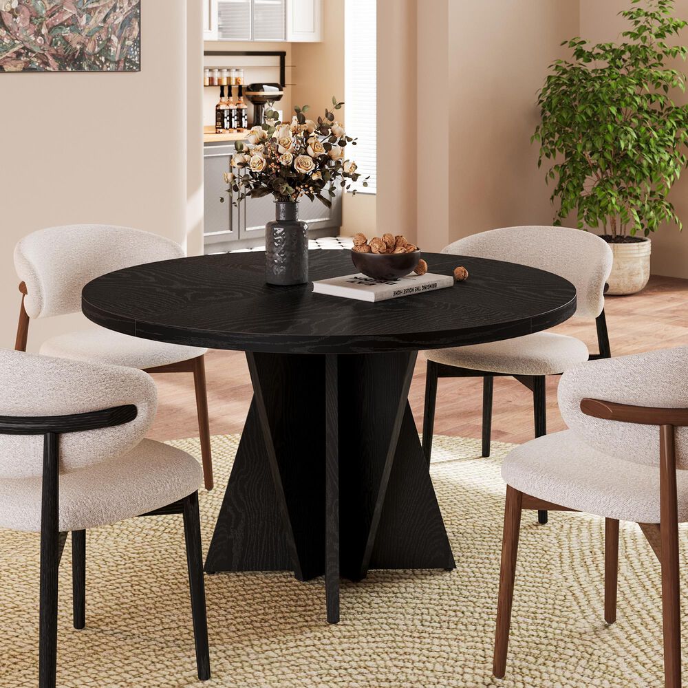 HOMLUX 47.2" Round Dining Table in Black - Table Only, , large
